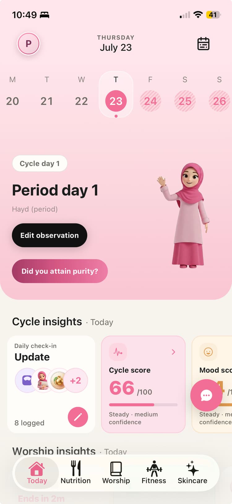 muslimah.health daily dashboard connecting cycle and wellbeing insights